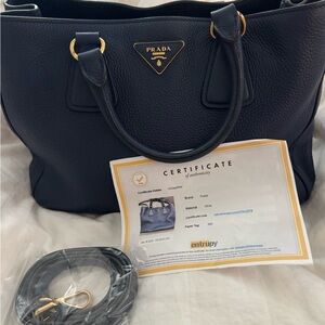 Prada Navy Leather Tote Bag